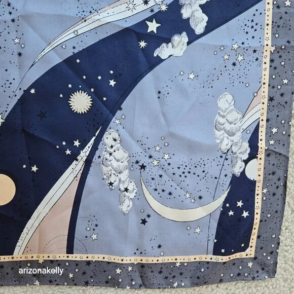 NWT Ann Taylor Silk Square Scarf Celestial Moon Stars Butterflies - Picture 3 of 12